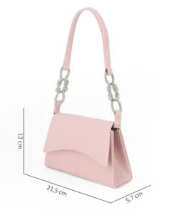 MISS GLOBO - Pochette nude con patta, dettaglio nodi in strass sul manico