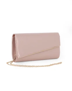 MISS GLOBO - Pochette nude in vernice con patta taglio diagonale