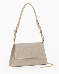 MISS GLOBO - Pochette oro in lurex  con patta e manico annoddato con strass, tracollina removibile