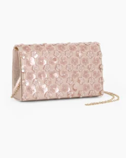 MISS GLOBO - Pochette oro rosa con patta e paillettes, tracollina removibile