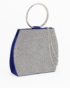 MISS GLOBO - POCHETTE RASO BLU CON STRASS E MANICI TONDI IN METALLO