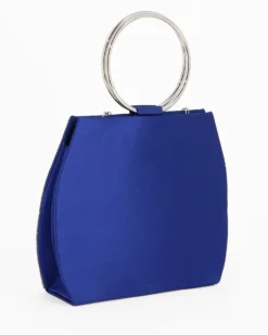 MISS GLOBO - POCHETTE RASO BLU CON STRASS E MANICI TONDI IN METALLO