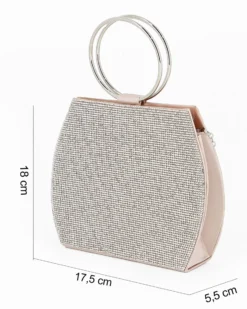 MISS GLOBO - POCHETTE RASO NUDE CON STRASS E MANICI TONDI IN METALLO