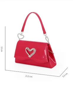 MISS GLOBO - Pochette rossa effetto vernice con patta e dettaglio cuore in strass