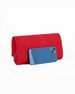 MISS GLOBO - Pochette rossa scamosciata e dettaglio argento sulla patta