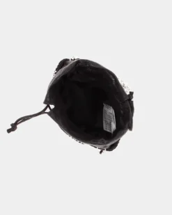 MISS GLOBO - Pochette secchiello nera con strass e chiusura coulisse, tracolla catenina removibile