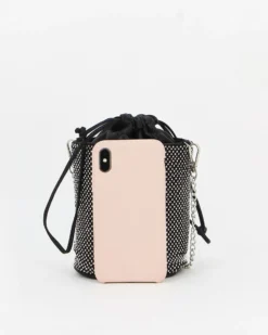 MISS GLOBO - Pochette secchiello nera con strass e chiusura coulisse, tracolla catenina removibile