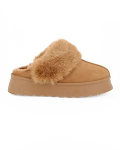 MISS GLOBO - Sabot camel scamosciato con pelliccia