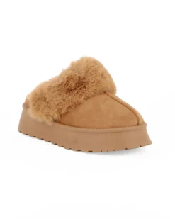 MISS GLOBO - Sabot camel scamosciato con pelliccia