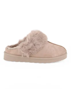 MISS GLOBO - Sabot khaki scamosciato con pelliccia
