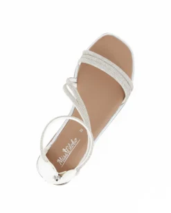 MISS GLOBO - Sandalo argento con strass e zip posteriore