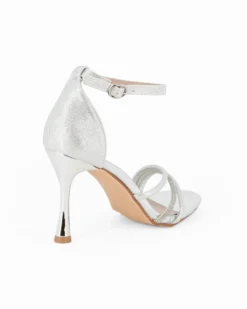 MISS GLOBO - Sandalo argento con cinturino alla caviglia e strass, tacco 8,5CM