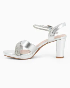MISS GLOBO - Sandalo argento con cinturini in strass, tacco 7,5CM