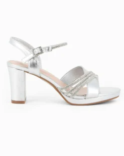 MISS GLOBO - Sandalo argento con cinturini in strass, tacco 7,5CM