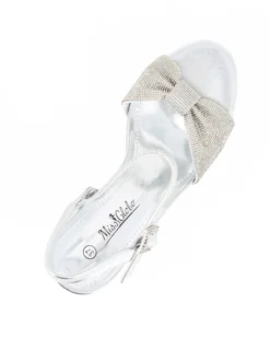 MISS GLOBO - Sandalo argento con nodo in strass, tacco 9CM