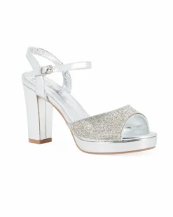 MISS GLOBO - Sandalo argento con fascia frontale in strass, tacco 9CM