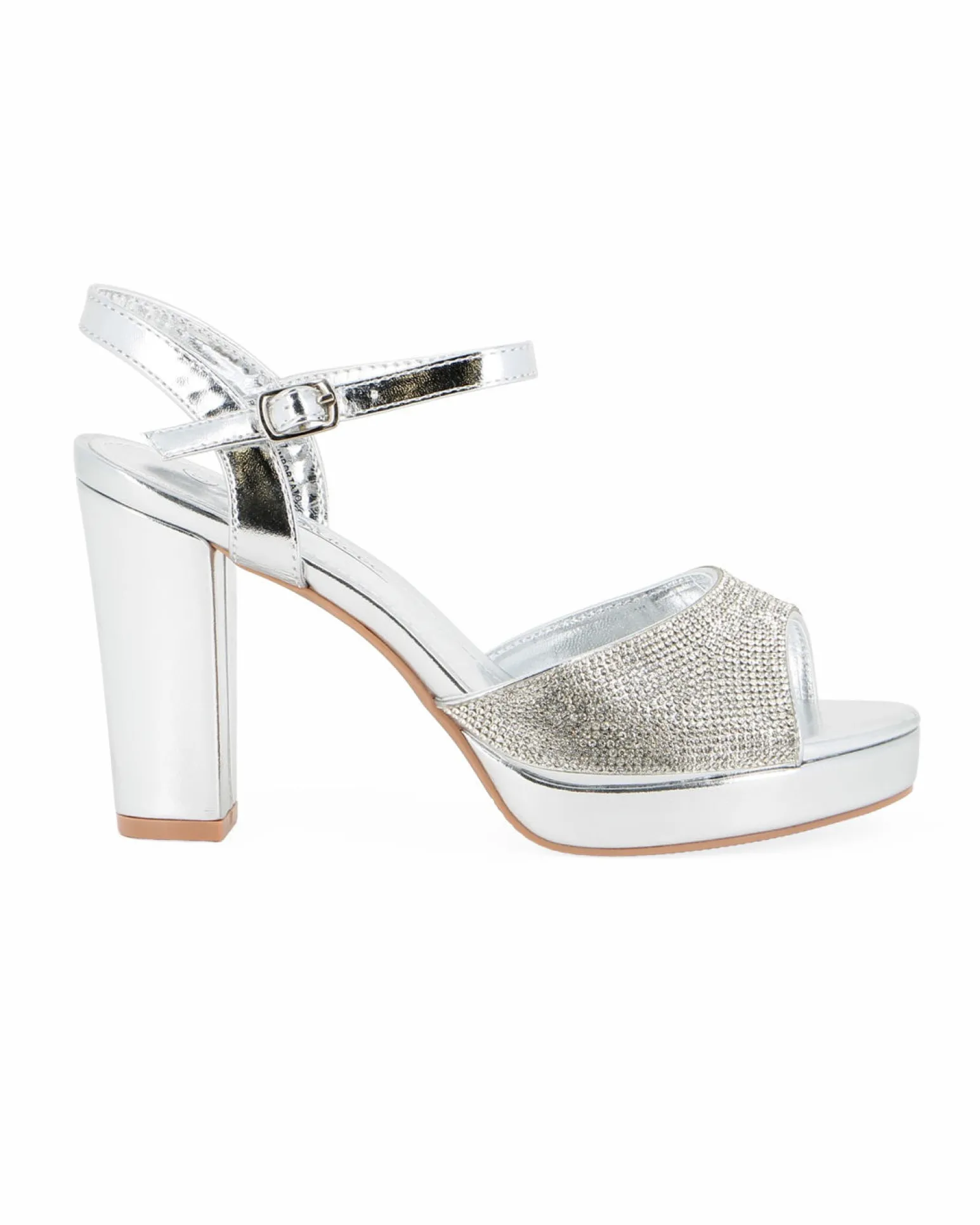 MISS GLOBO - Sandalo argento con fascia frontale in strass, tacco 9CM