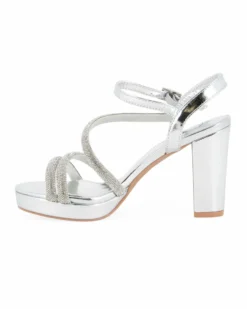 MISS GLOBO - Sandalo argento con cinturini imbottiti in strass, tacco 9CM