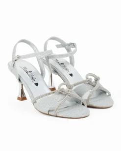 MISS GLOBO - Sandalo argento glitter con cinturino alla caviglia, tacco 7CM