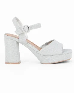 MISS GLOBO - Sandalo argento in lurex con sottopiede in VERA PELLE e cinturino alla caviglia, tacco 9CM