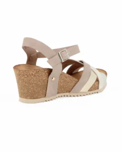 MISS GLOBO - Sandalo beige con cinturini incrociati, zeppa 5,5CM