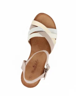 MISS GLOBO - Sandalo beige con cinturini incrociati, zeppa 5,5CM