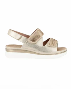 MISS GLOBO - Sandalo beige con strass e chiusure a strappo