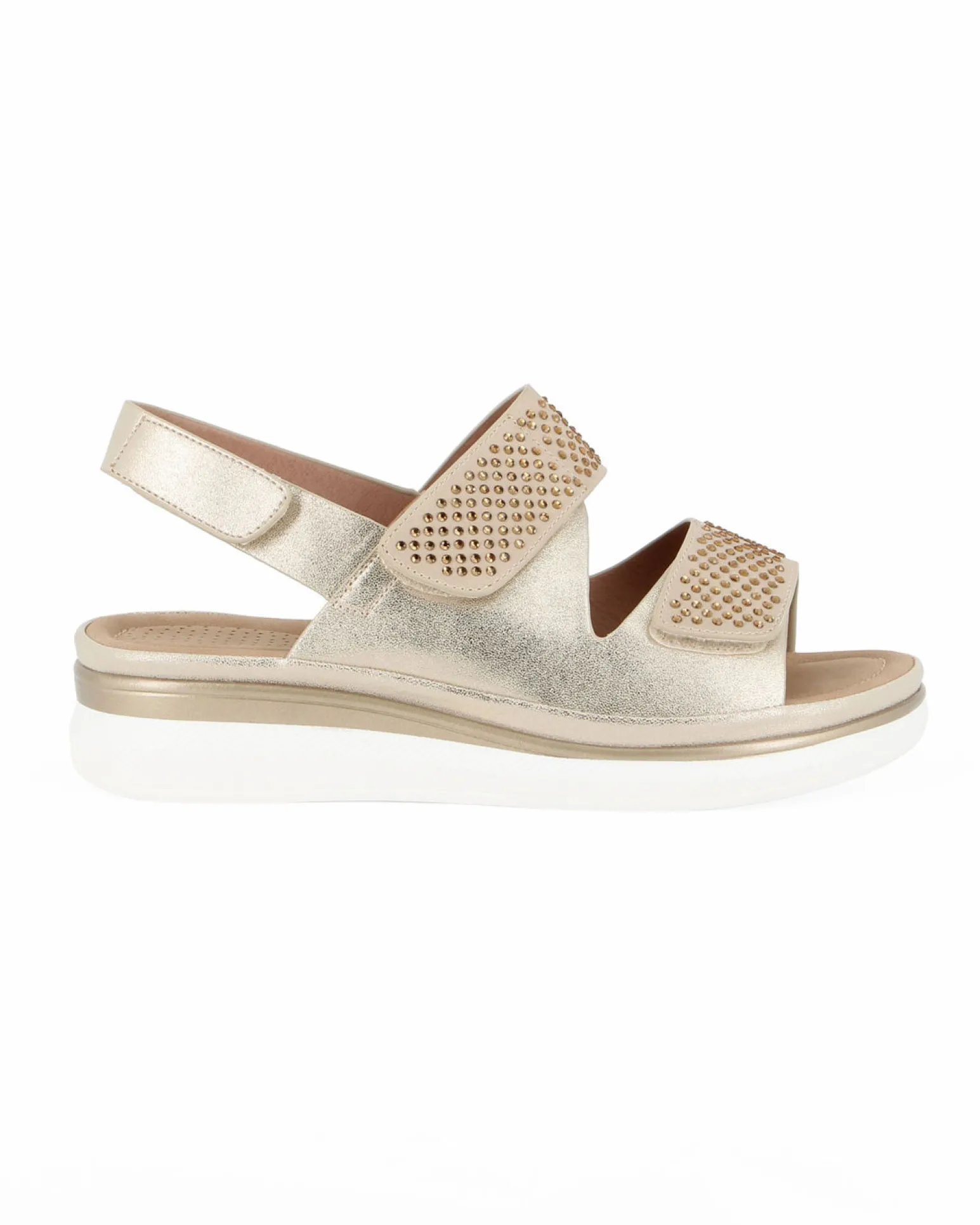 MISS GLOBO - Sandalo beige con strass e chiusure a strappo