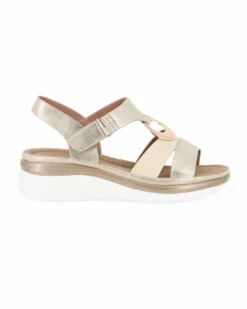 MISS GLOBO - Sandalo beige con strappo e sottopiede in memory soft