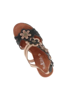 MISS GLOBO - Sandalo beige e nero con fiori, zeppa 9CM