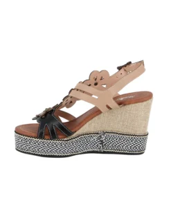 MISS GLOBO - Sandalo beige e nero con fiori, zeppa 9CM