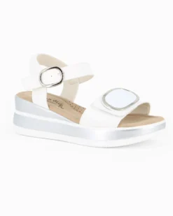 MISS GLOBO - Sandalo bianco platform con sottopiede memory soft e strappo, zeppa 5CM