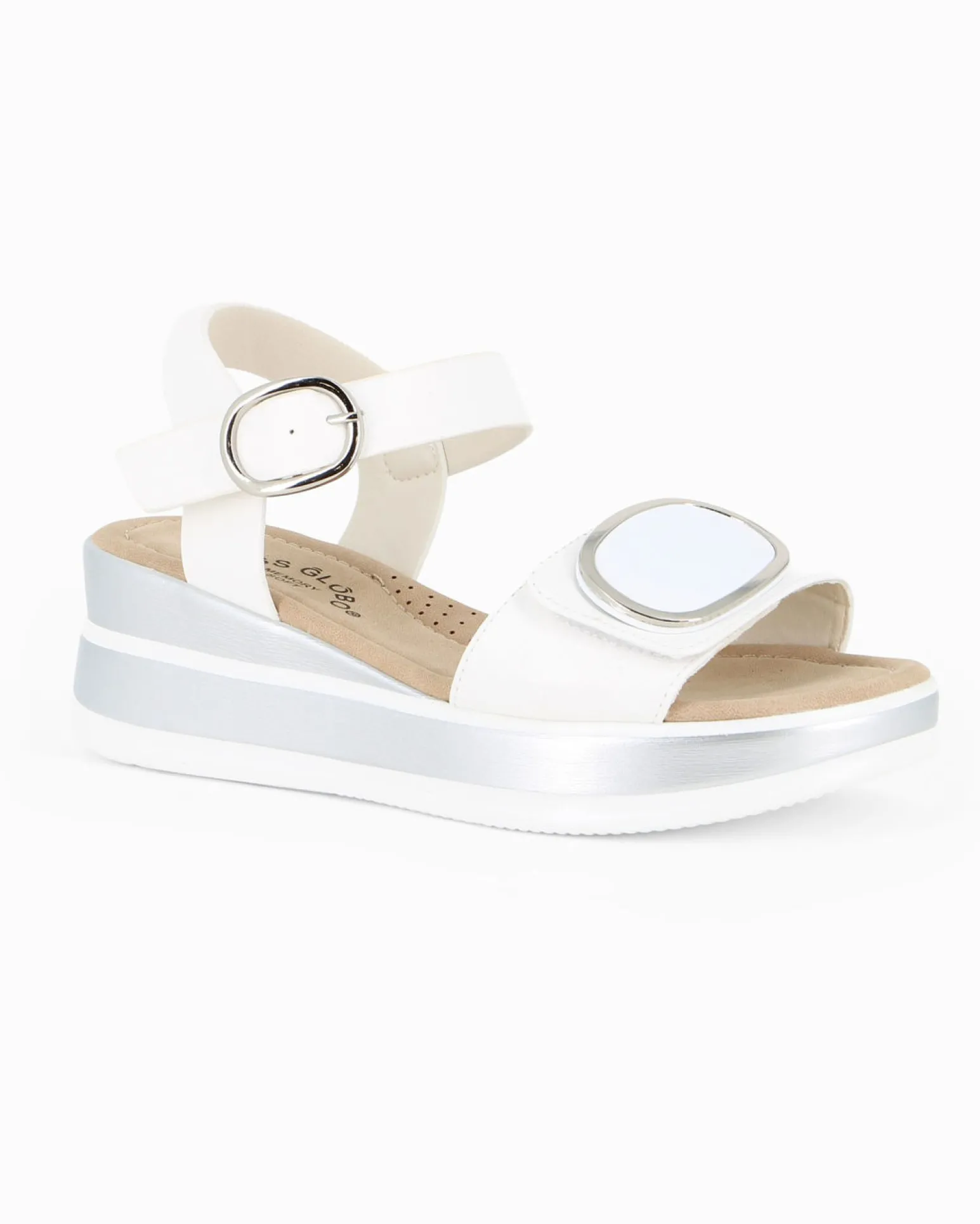 MISS GLOBO - Sandalo bianco platform con sottopiede memory soft e strappo, zeppa 5CM