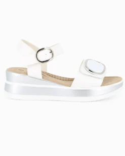MISS GLOBO - Sandalo bianco platform con sottopiede memory soft e strappo, zeppa 5CM