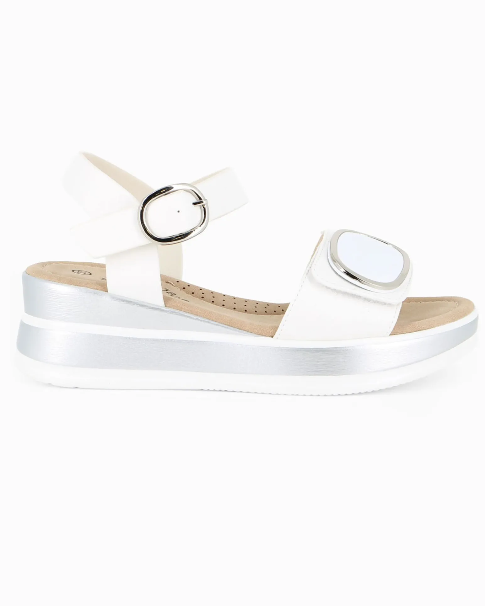 MISS GLOBO - Sandalo bianco platform con sottopiede memory soft e strappo, zeppa 5CM