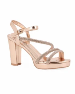 MISS GLOBO - Sandalo champagne con cinturini imbottiti in strass, tacco 9CM