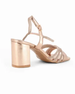 MISS GLOBO - Sandalo champagne con strass e punta quadrata, tacco 7CM