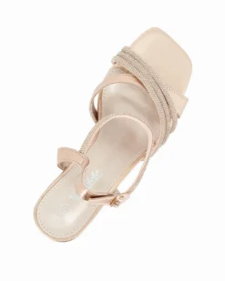 MISS GLOBO - Sandalo champagne con strass e punta quadrata, tacco 7CM