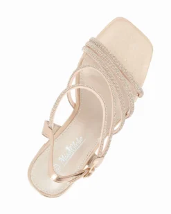 MISS GLOBO - Sandalo champagne con strass e punta quadrata, tacco 7CM