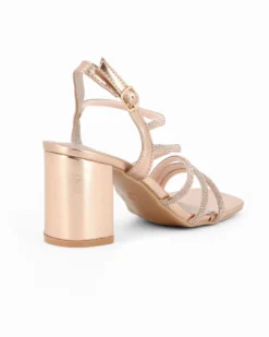 MISS GLOBO - Sandalo champagne con strass e punta quadrata, tacco 7CM