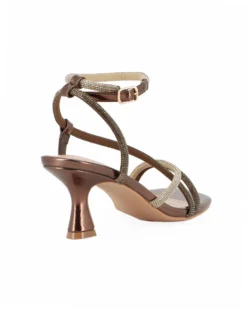 MISS GLOBO - Sandalo gioiello bronzo/platino con strass e punta quadrata, tacco 6,5CM