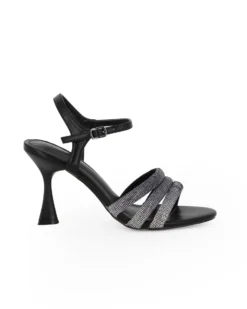 MISS GLOBO - Sandalo gioiello nero con strass tacco 8,5CM