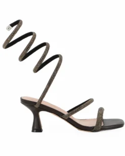 MISS GLOBO - Sandalo gioiello testa moro/bronzo a spirale con strass e punta quadrata, tacco 6,5CM