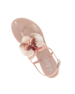 MISS GLOBO - Sandalo infradito nude con fiore e strass