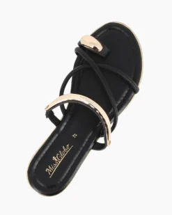 MISS GLOBO - Sandalo infradito nero con applicazioni metalliche e cinturini incrociati