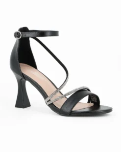 MISS GLOBO - Sandalo nero con cinturini in strass, tacco 8CM