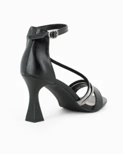 MISS GLOBO - Sandalo nero con cinturini in strass, tacco 8CM