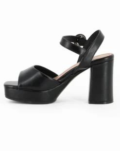 MISS GLOBO - Sandalo nero con sottopiede in VERA PELLE e cinturino alla caviglia, tacco 9CM