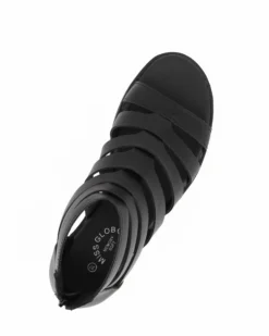MISS GLOBO - Sandalo nero con sottopiede in memory soft, fasce incrociate e zip posteriore