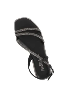 MISS GLOBO - Sandalo nero con strass e cinturino diagonale